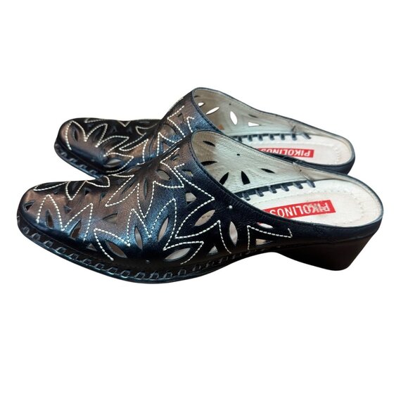 Pikolinos Women's Black Leather Laser Cut Floral Slip On Mule.EU 37 US 6 - Picture 8 of 11